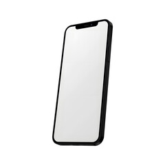 Modern smartphone with a blank white screen tilted on a transparent background isolated on transparent background