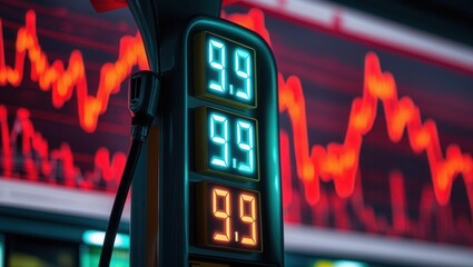 Gas prices surge amid economic uncertainty urban gas station digital display nighttime close-up market trends