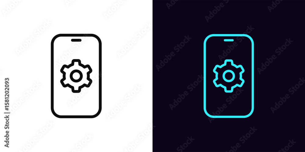 Poster outline phone setting icon, with editable stroke. phone customization icon, smartphone system config