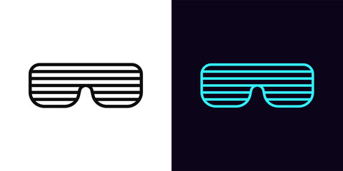 Outline shutter glasses icon, with editable stroke. Party sunglasses icon, retro style spectacles. Glamour club glasses, fashion sunglasses, party eyewear, disco style, dance eyeglass. Vector icon