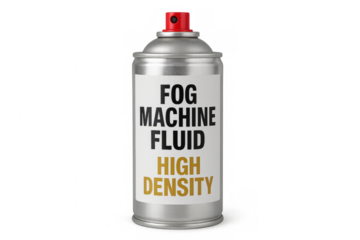High density fog machine fluid spray can on transparent background