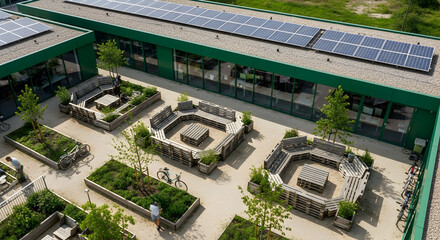 Ecological School Design With Solar Panels And Recycled Pallet Furniture