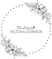 Circular floral wreath for wedding invitation, label packaging and logo