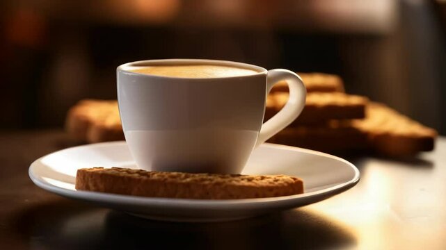 Coffee and biscotti on a cafe table