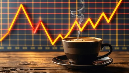 Analyzing coffee consumption trends business insights data visualization office environment close-up view marketing strategies