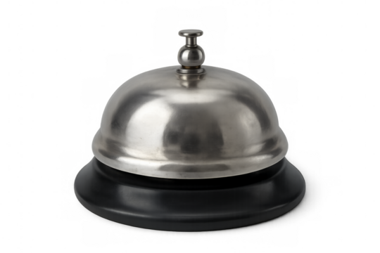 Shiny metal service bell on transparent background, calling for assistance