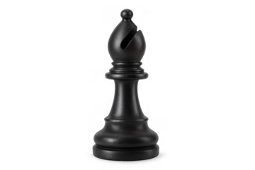 Black bishop chess piece standing on transparent background