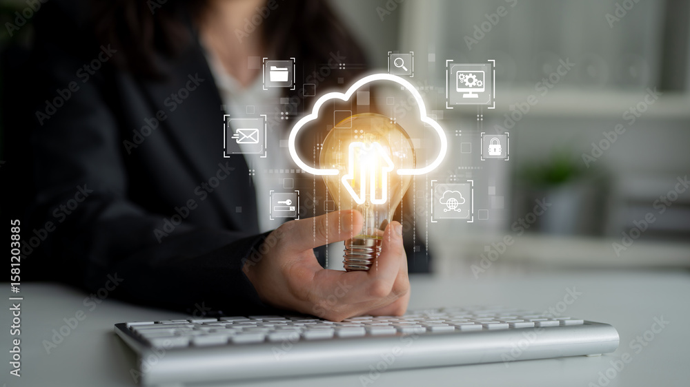 Poster cloud computing enables digital growth with secure data storage, scalable infrastructure, and strate