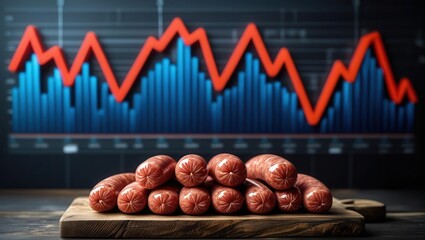 Market analysis of sausage trends food industry infographic insights urban setting close-up view