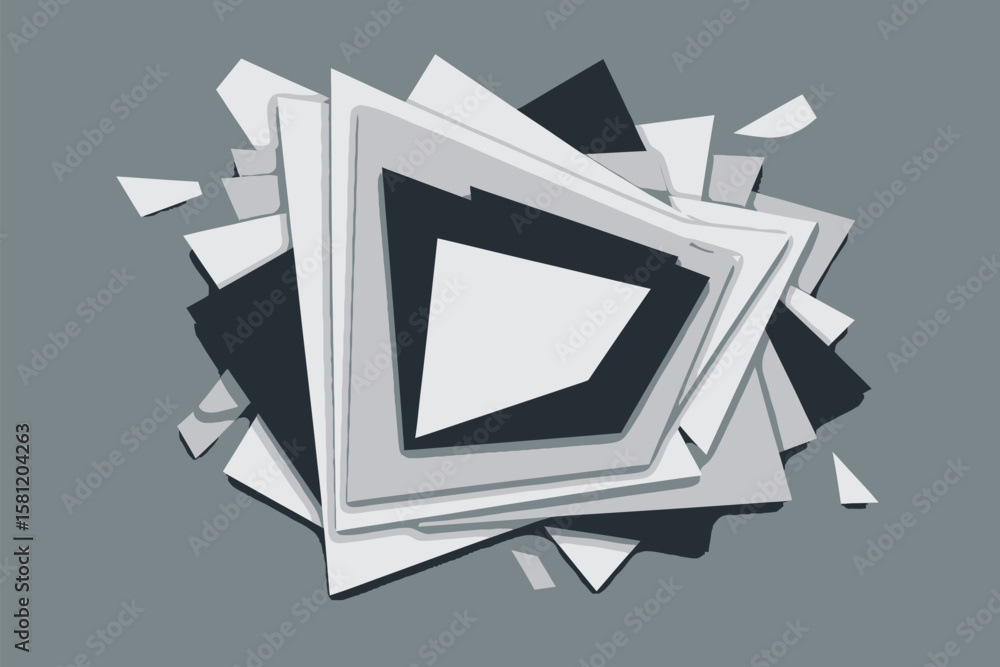 Poster abstract triangles create a geometric, modern design in grayscale tones.
