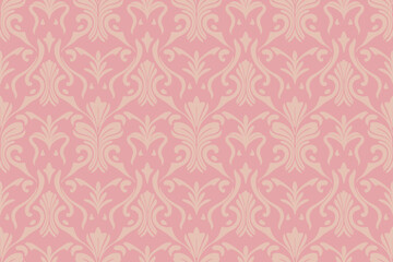 Delicate damask pattern in pink and beige for textile or wallpaper design.