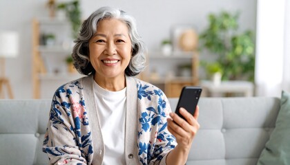 Happy senior woman using phone
