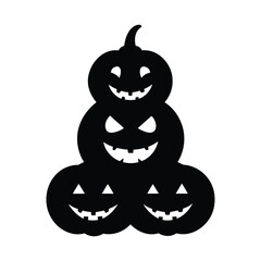 Stack of jack o lanterns with spooky smiles Halloween silhouette Vector illustration