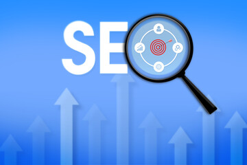 Search Engine Optimization with Data Analytics Icons and Growth Visualization