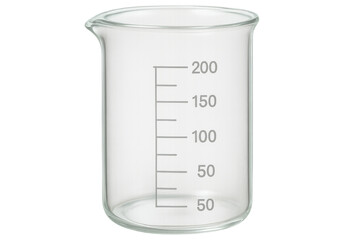 Empty graduated glass beaker on transparent background for chemical experiments