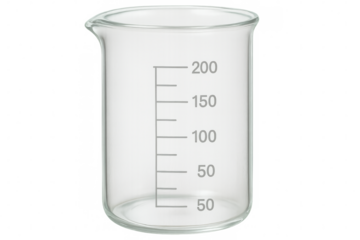 Empty graduated glass beaker on transparent background for chemical experiments