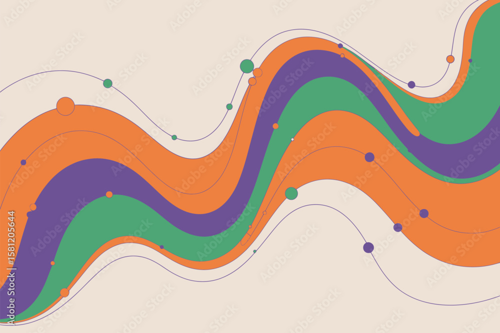 Fototapete abstract wavy lines with circles create a modern graphic design element.