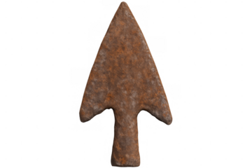 Rusty arrowhead isolated on transparent background representing ancient weaponry