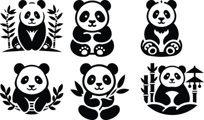 Panda bundle silhouette icon vector art