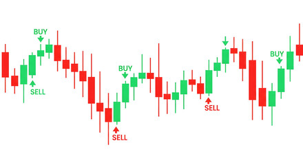 Trading Chart Red Green Candlestick Pattern Technical analysis Concept. PNG Transparent Background Image.