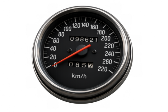 Speedometer showing zero speed and transparent background