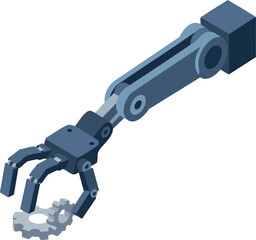 Robotic arm with mechanical claw gripping gear technology and automation machinery vector design