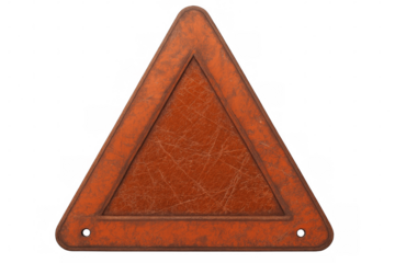 Orange rusty warning triangle sign on transparent background
