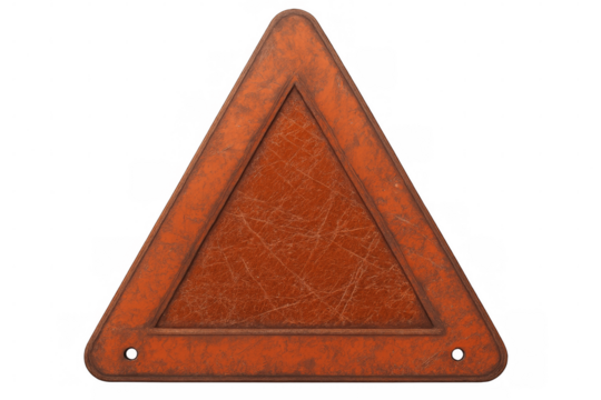 Orange rusty warning triangle sign on transparent background