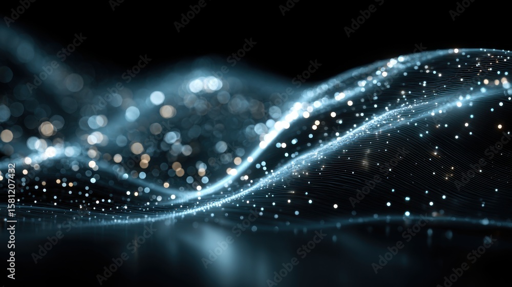 Poster delicate waves of light flow through a dark environment, creating an ethereal atmosphere filled with