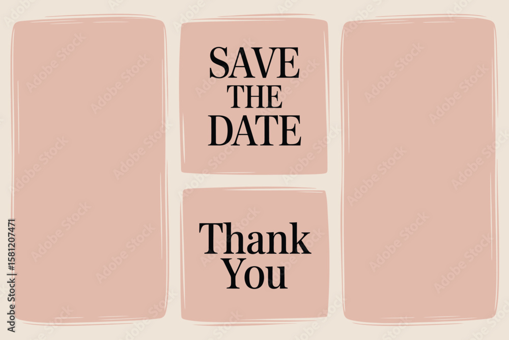 Poster save the date and thank you card design with pink blocks.