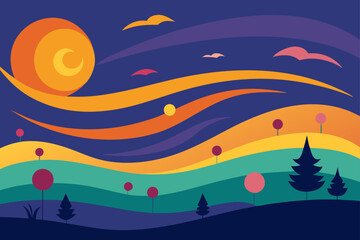 night landscape with moon and stars