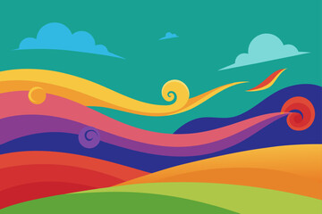 landscape with rainbow and sun