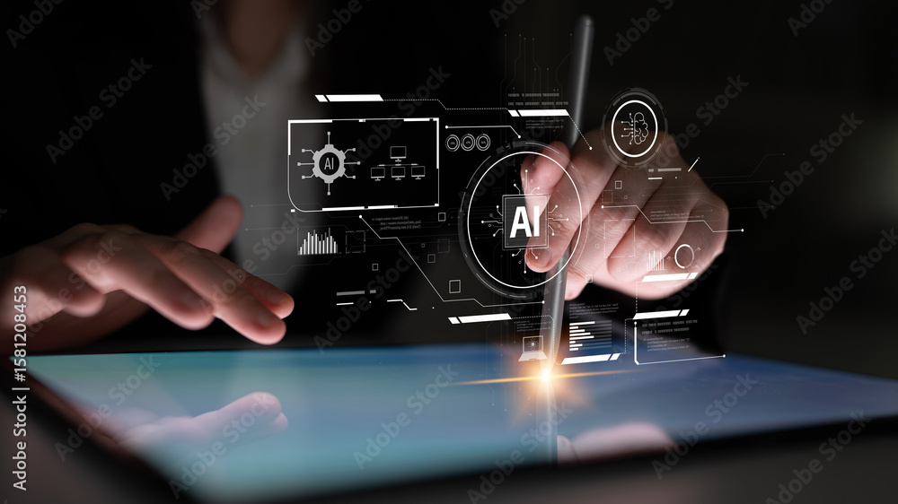 Poster ai interface showing how artificial intelligence powers systems. ai artificial intelligence transfor