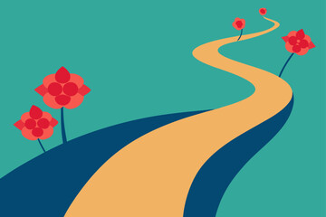 vector illustration of a road with flowers