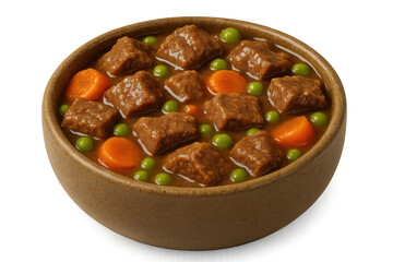 Hearty beef stew with carrots and peas isolated on transparent background