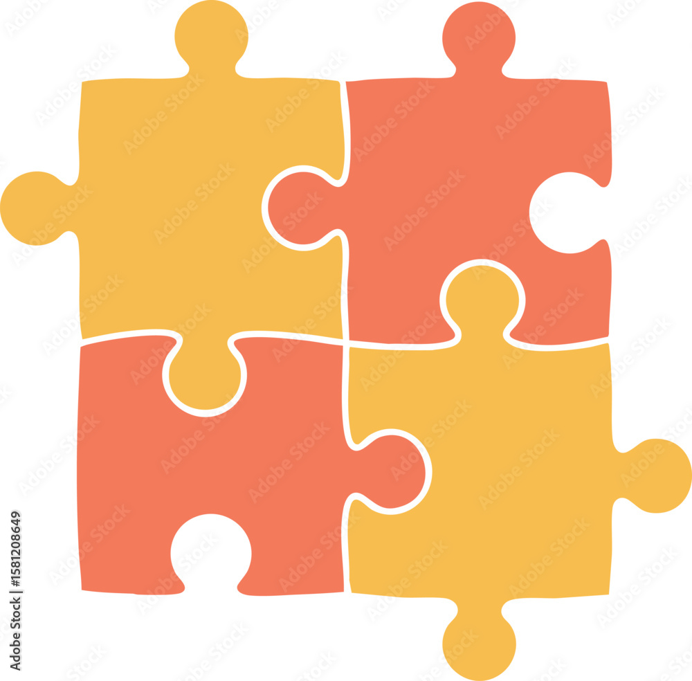 Poster puzzle pieces four interlocking shapes in orange and yellow vector illustration design element for c