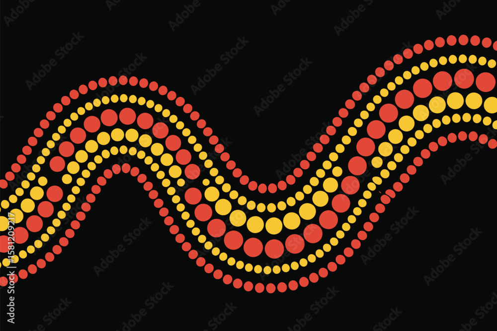 Poster wavy pattern design with red and yellow dots for backgrounds or textiles.