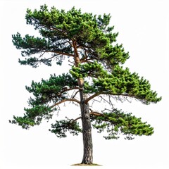 Obraz premium Green Pine Tree Isolated on White Background with Detailed Branches Needles