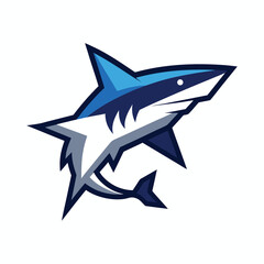 Naklejka premium Blue and Gray Polygonal Shark Logo Side View on White Background Vector Illustration
