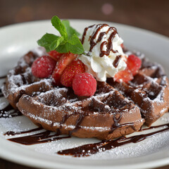 Belgian Chocolate Waffle with Whipped Cream