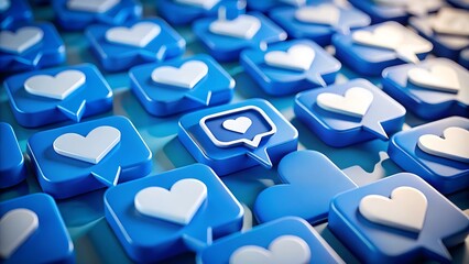 A collection of blue social media like and heart icons