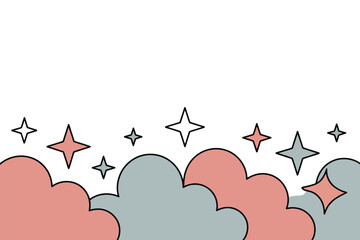 Whimsical clouds and stars create a dreamy, celestial cartoon illustration.