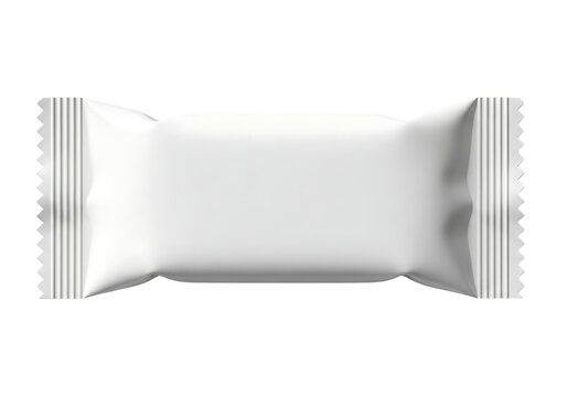 White blank flow pack wrapper mockup for a chocolate bar, candy, or snack food. Isolated on transparent background, png