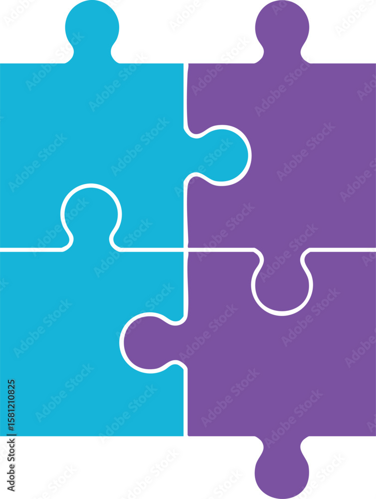 Poster puzzle pieces blue and purple abstract vector icon symbolizing connection teamwork and problem solvi