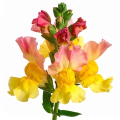 Pink and Yellow Snapdragon Flower Blossom on White Background Detailed View