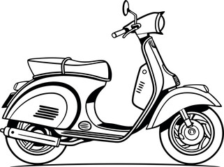 Vintage Scooter Vector in Retro Style on White Background