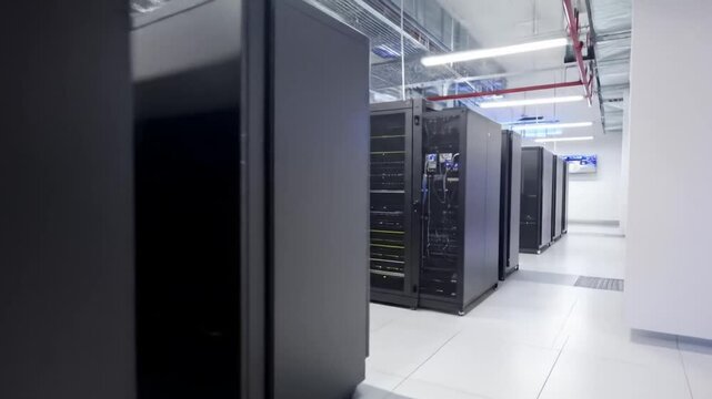 Gray server racks in data center