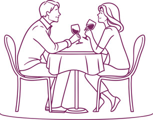 Romantic Couple Enjoying Wine Dinner at Table on White