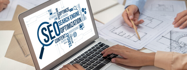 SEO search engine optimization for brisk e-commerce and online retail business showing on computer...