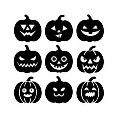 Obraz premium Set of scary Halloween pumpkin icons, perfect for autumn holiday designs with spooky faces and fun decorations